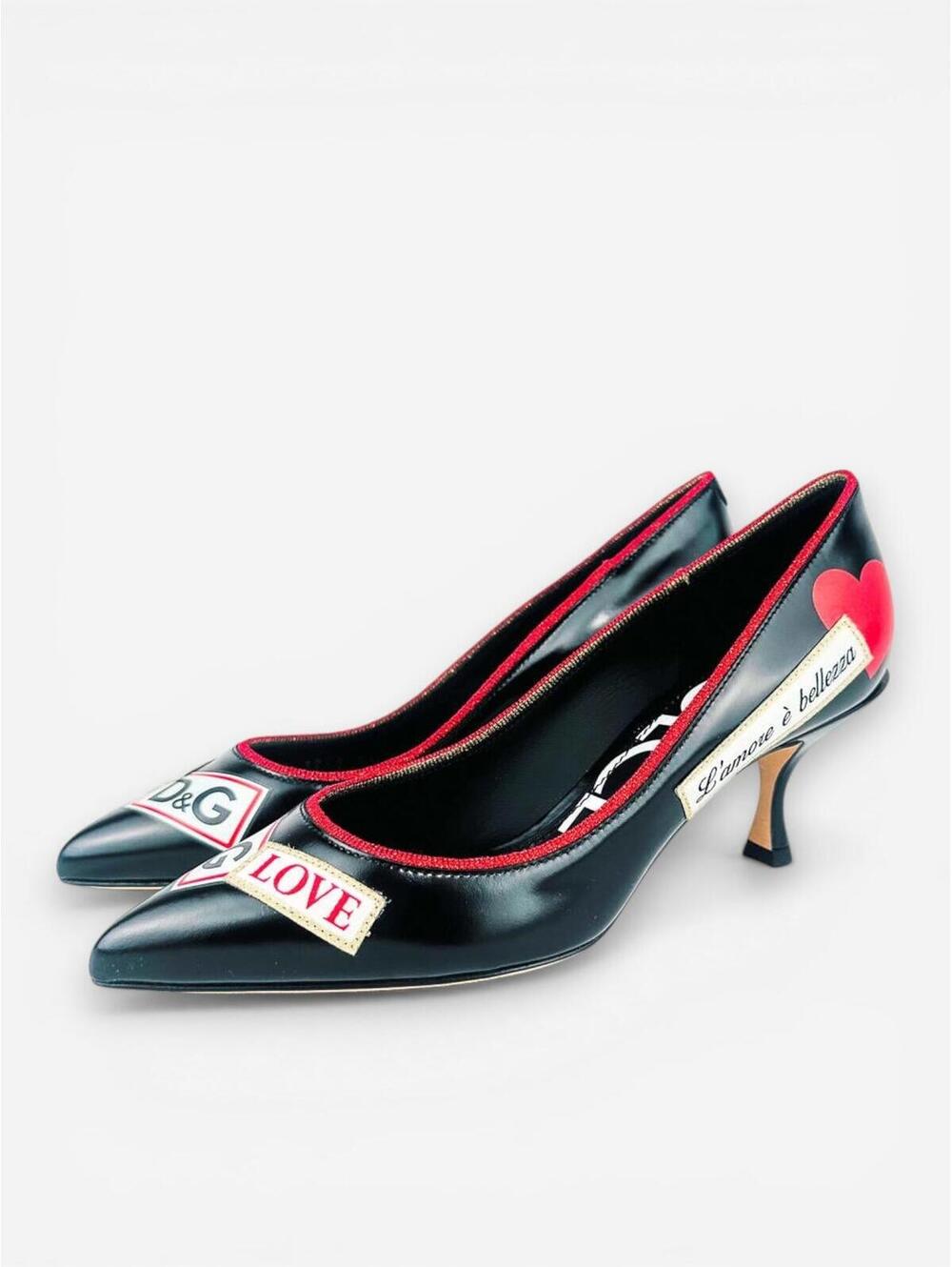 Dolce & Gabbana Lori Crazy for Sicily Patch Pump Black Red EU 35 US 5 | NIB